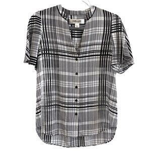 Diane von Furstenberg Women’s Silk Top Blouse Size 6 Plaid Darnley Short Sleeve